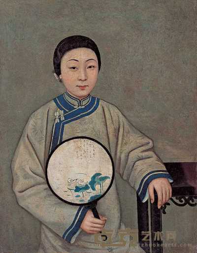 佚名 清朝佚名执扇仕女图 57.2×42.6cm